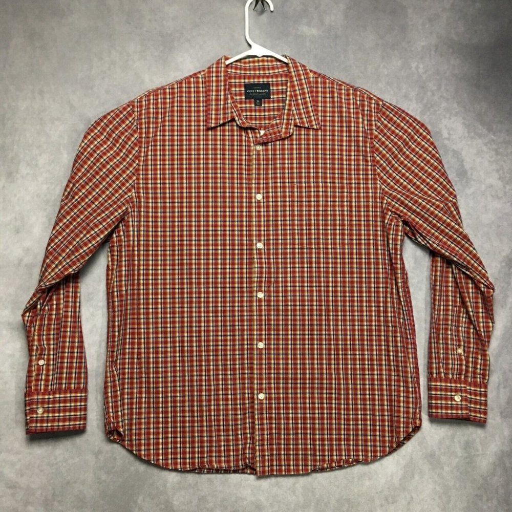 Lucky Brand Mens Plaid Shirt size XL Long Sleeve Button Up Front Pocket Cotton